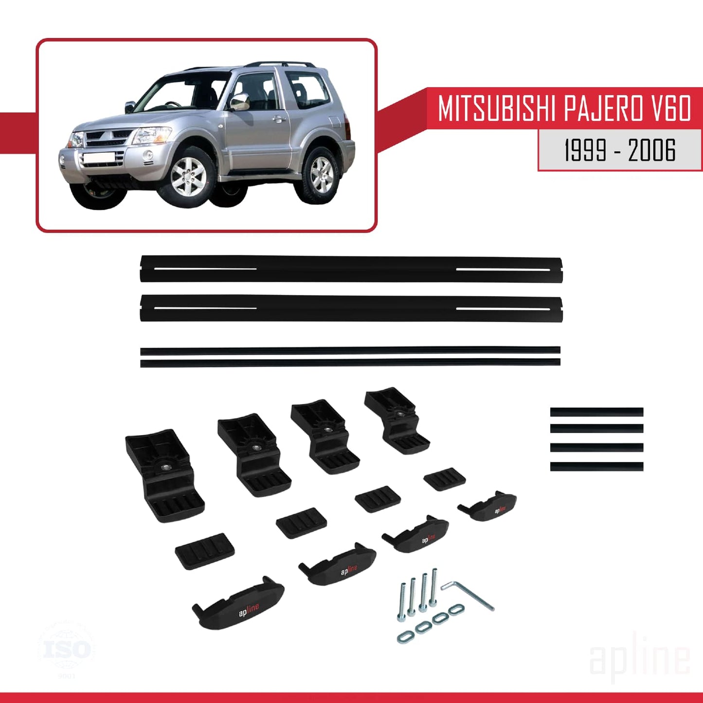 Kompatibel mit Mitsubishi Pajero (V60) 3 Kapı 1999-2006 BASIC Model Relingträger Dachträger Auto Gepäckträger Schwarz Aluminium 2 Stangen