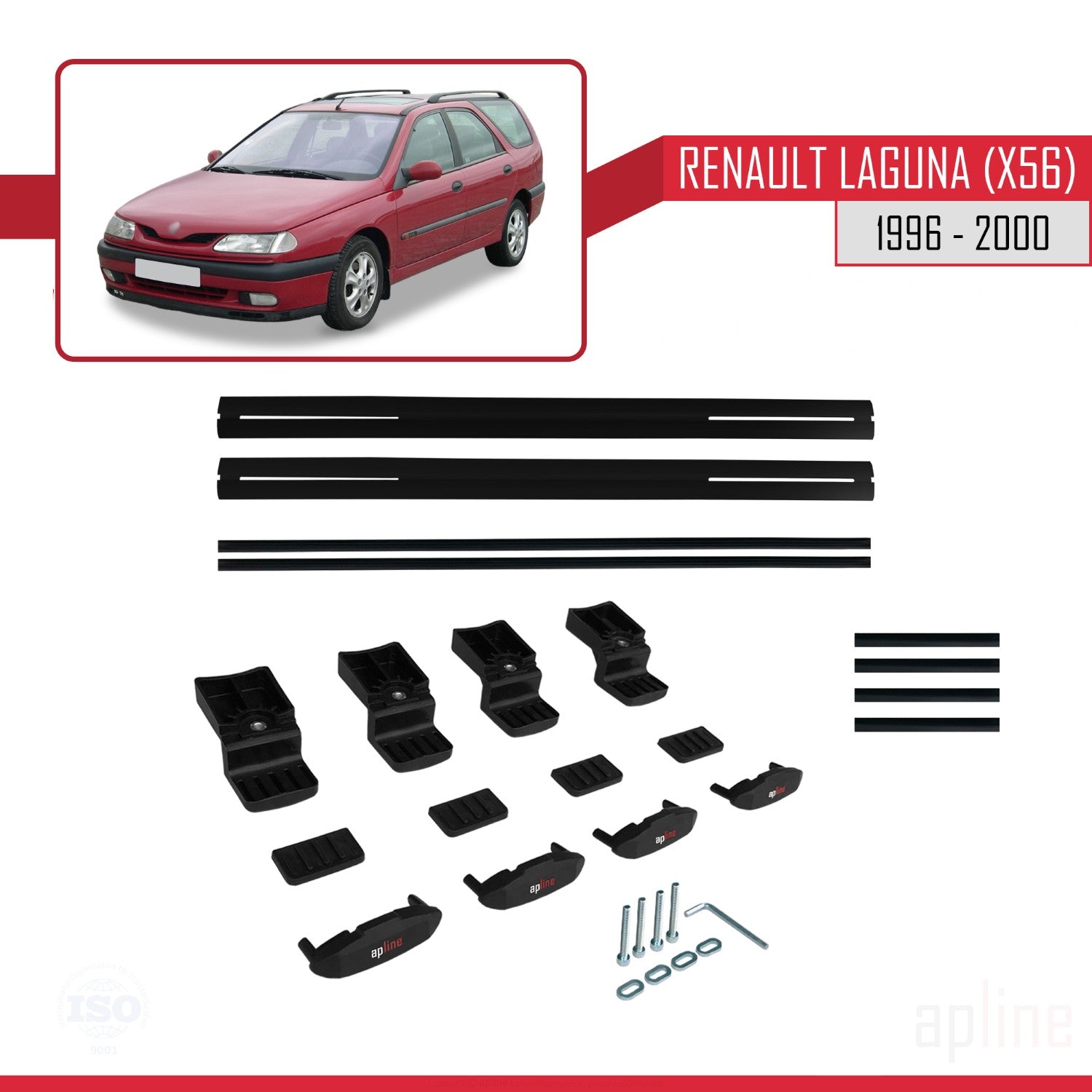 Compatible avec Renault Laguna (X56) 1996-200 BASIC Model Barres de Toit Railing Porte-Bagages de Voiture Noir Aluminium 2 Barres