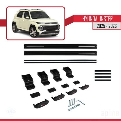 Compatible avec Hyundai Inster 2025-2026 BASIC Model Barres de Toit Railing Porte-Bagages de Voiture Noir Aluminium 2 Barres