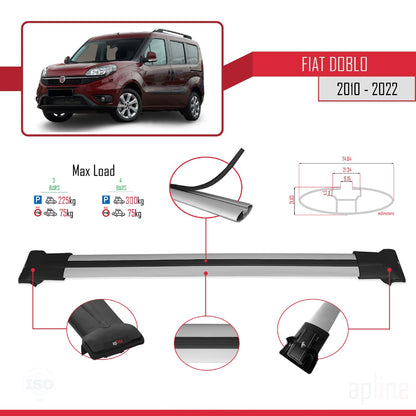 Kompatibel mit Fiat Doblo 2 2010-2022 FLY Modell Dachgepäckträger, graues Aluminium, 3-Stangen