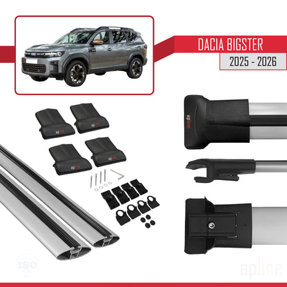 Compatible avec Dacia Bigster 2025-2026 FLY Model Barres de Toit Railing Porte-Bagages de Voiture Gris Aluminium 2 Barres