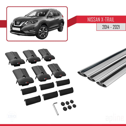 Compatible avec Nissan X-Trail 3 (T32) 2014-2021 FLY Model Barres de Toit Railing Porte-Bagages de Voiture Gris Aluminium 3 Barres