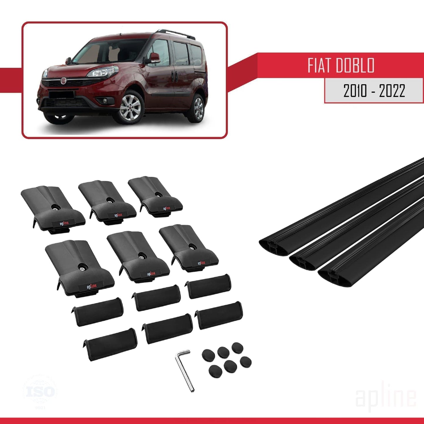 Kompatibel mit Fiat Doblo 2 2010-2022 FLY Modell Dachgepäckträger, schwarzes Aluminium, 3-teilig