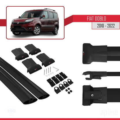 Kompatibel mit Fiat Doblo 2 2010-2022 FLY Modell Dachgepäckträger, schwarzes Aluminium, 2 Stangen