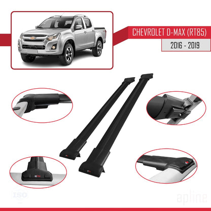 Kompatibel mit Chevrolet D-Max (RT85) 2016-2019 FLY Modell Dachgepäckträger, schwarzes Aluminium, 2 Stangen