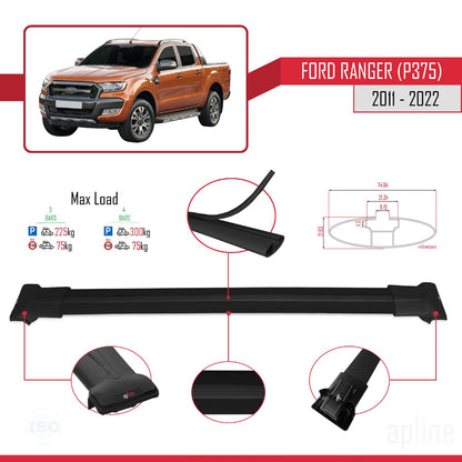 Kompatibel mit Ford Ranger (P375) 2011-2022 FLY Model Relingträger Dachträger Auto Gepäckträger Schwarz Aluminium 3 Stangen