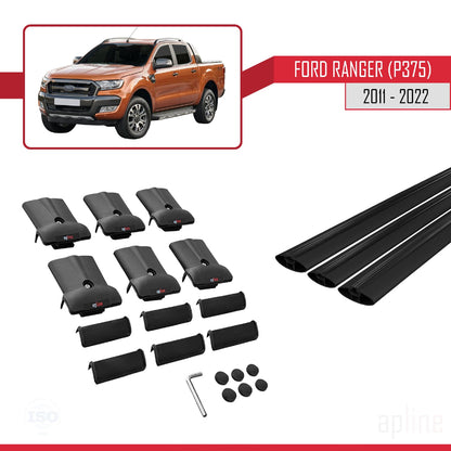 Kompatibel mit Ford Ranger (P375) 2011-2022 FLY Model Relingträger Dachträger Auto Gepäckträger Schwarz Aluminium 3 Stangen