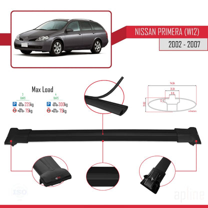 Kompatibel mit Nissan Primera 3 (W12) Traveller 2002-2007 FLY Model Relingträger Dachträger Auto Gepäckträger Schwarz Aluminium 3 Stangen
