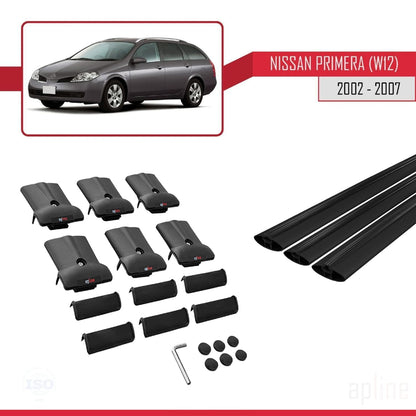 Kompatibel mit Nissan Primera 3 (W12) Traveller 2002-2007 FLY Model Relingträger Dachträger Auto Gepäckträger Schwarz Aluminium 3 Stangen