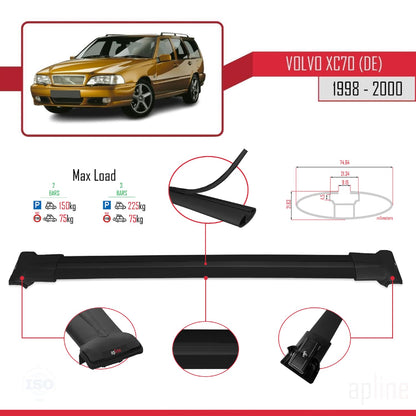 Compatible avec Volvo XC70 1998-2000 FLY Model Barres de Toit Railing Porte-Bagages de Voiture Noir Aluminium 2 Barres