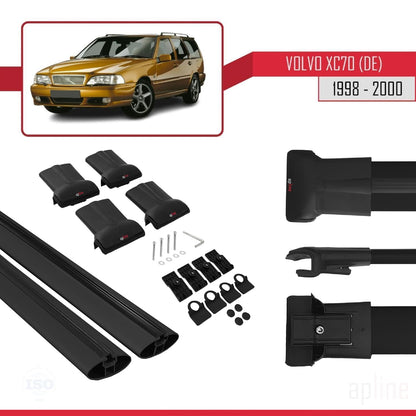 Compatible avec Volvo XC70 1998-2000 FLY Model Barres de Toit Railing Porte-Bagages de Voiture Noir Aluminium 2 Barres