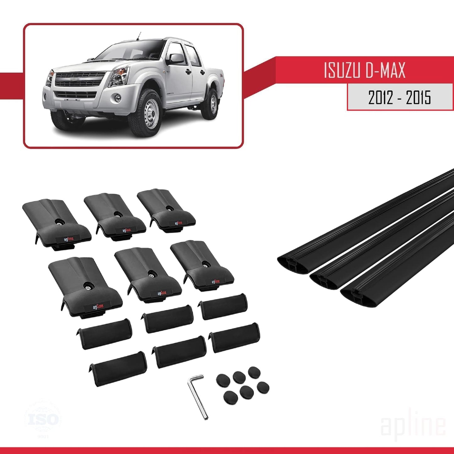 Compatible avec Isuzu D-Max 2 (RT50) Pre-Facelift 2012-2015 FLY Model Barres de Toit Railing Porte-Bagages de Voiture Noir Aluminium 3 Barres