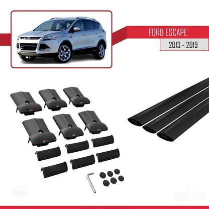 Kompatibel mit Ford Escape 3 2013-2019 FLY Modell Dachgepäckträger, Gepäckträger, schwarzes Aluminium, 3 Stangen