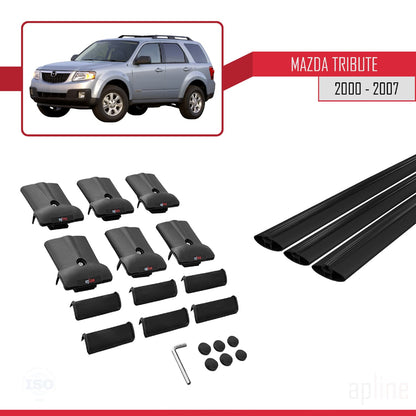 Kompatibel mit Mazda Tribute 2000-2007 FLY Model Relingträger Dachträger Auto Gepäckträger Schwarz Aluminium 3 Stangen
