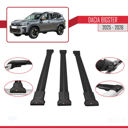 Compatible avec Dacia Bigster 2025-2026 FLY Model Barres de Toit Railing Porte-Bagages de Voiture Noir Aluminium 3 Barres