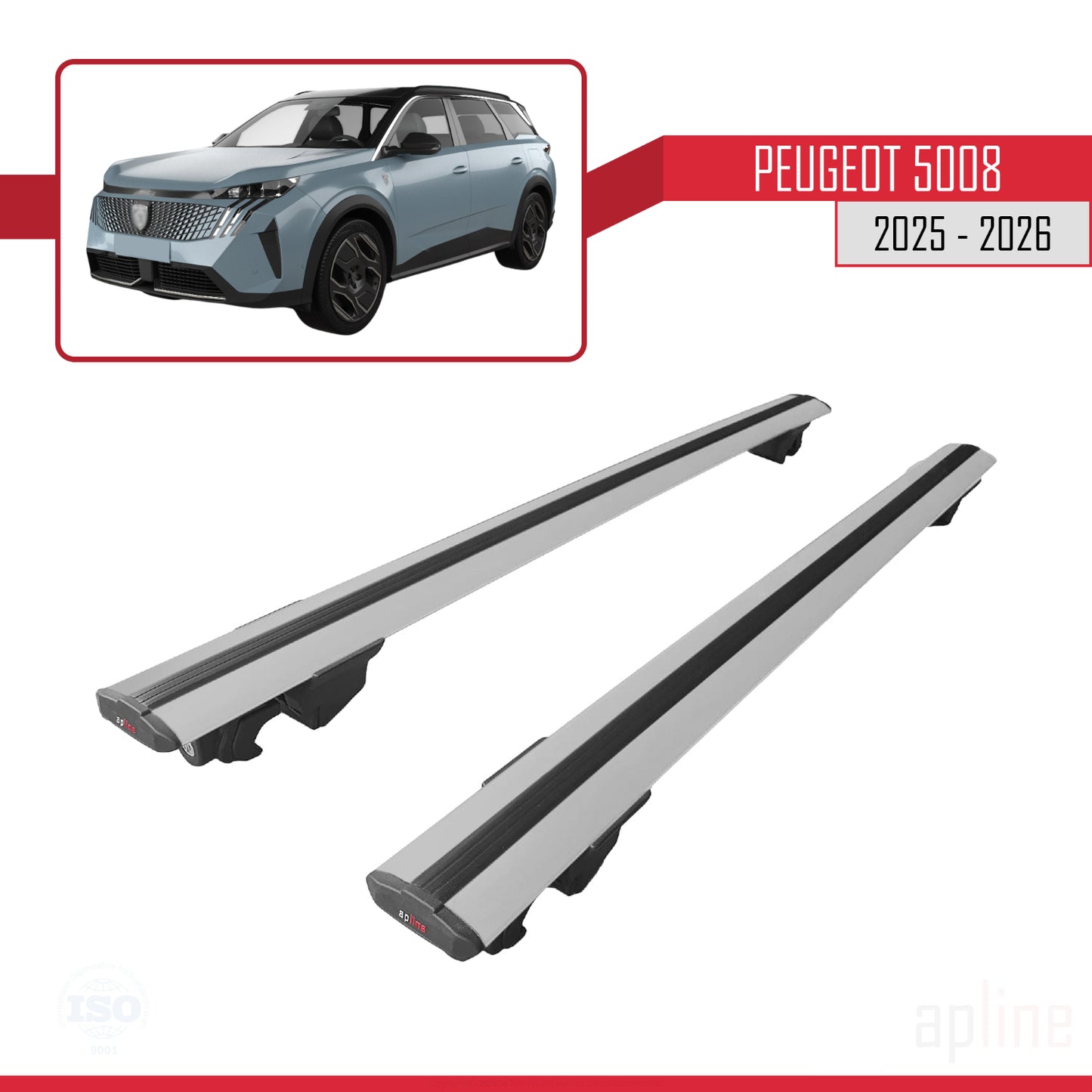 Kompatibel mit Peugeot 5008 2025-2026 HOOK Model Relingträger Dachträger Auto Gepäckträger Grau Aluminium 2 Stangen