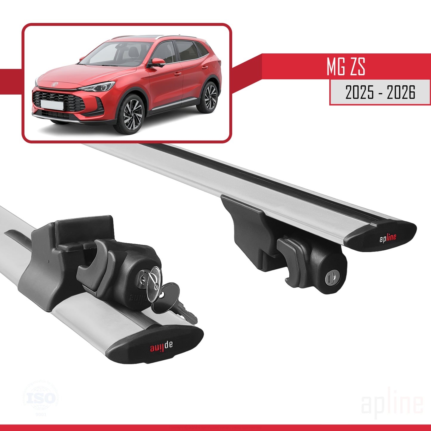 Compatible avec MG ZS 2025-2026 HOOK Model Barres de Toit Railing Porte-Bagages de Voiture Gris Aluminium 2 Barres