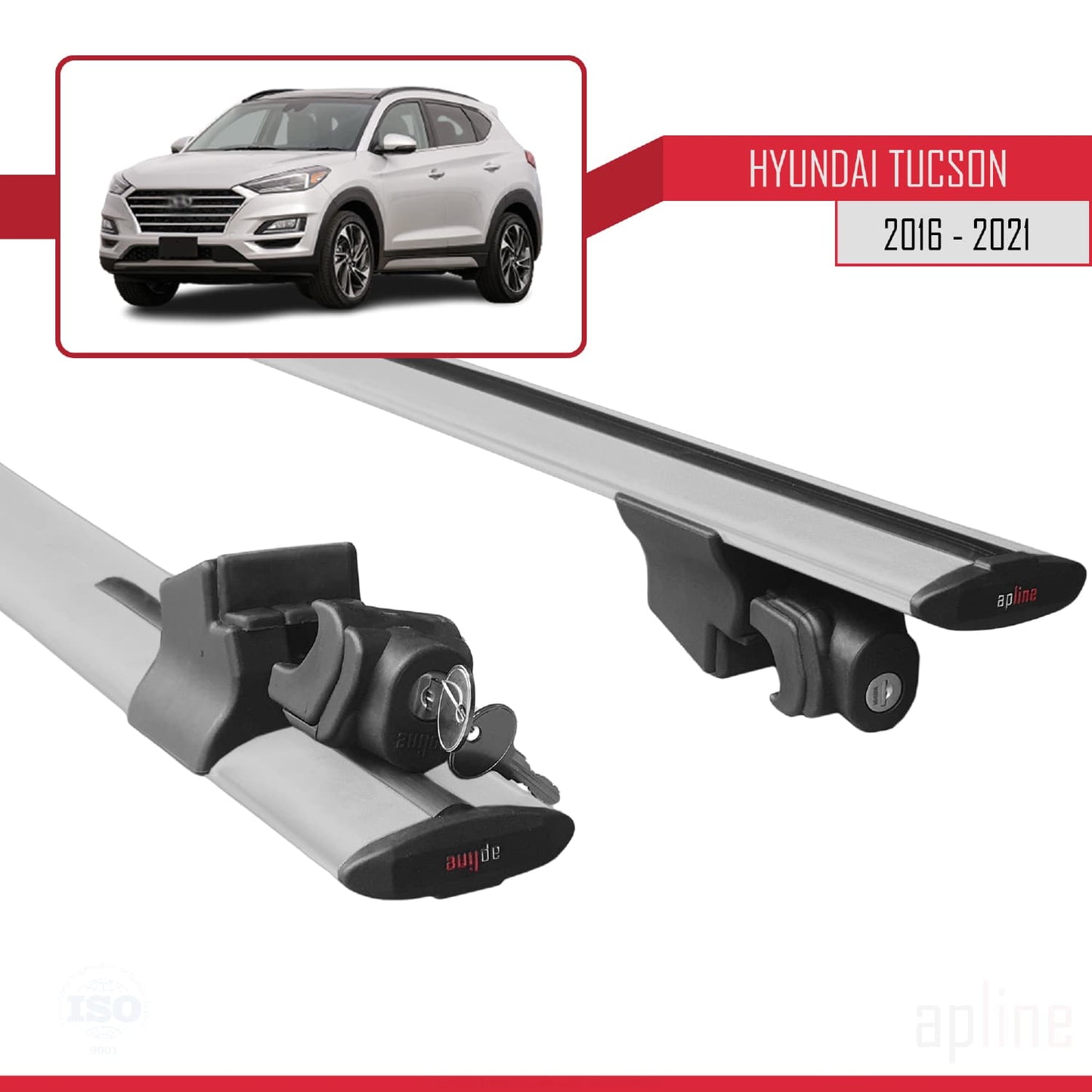 Kompatibel mit Hyundai Tucson 3 (TL) 2016-2021 HOOK Model Relingträger Dachträger Auto Gepäckträger Grau Aluminium 2 Stangen