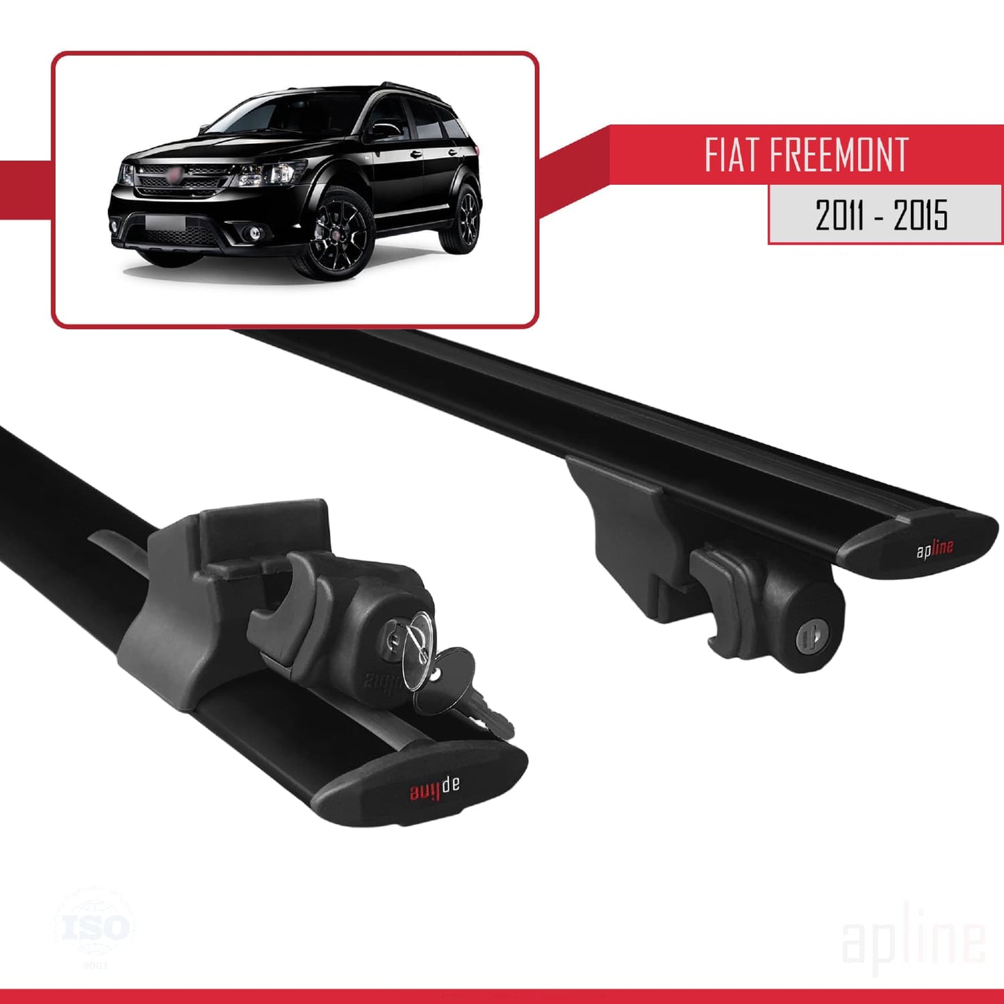 Kompatibel mit Fiat Freemont 2011-2015 HOOK Model Relingträger Dachträger Auto Gepäckträger Schwarz Aluminium 2 Stangen