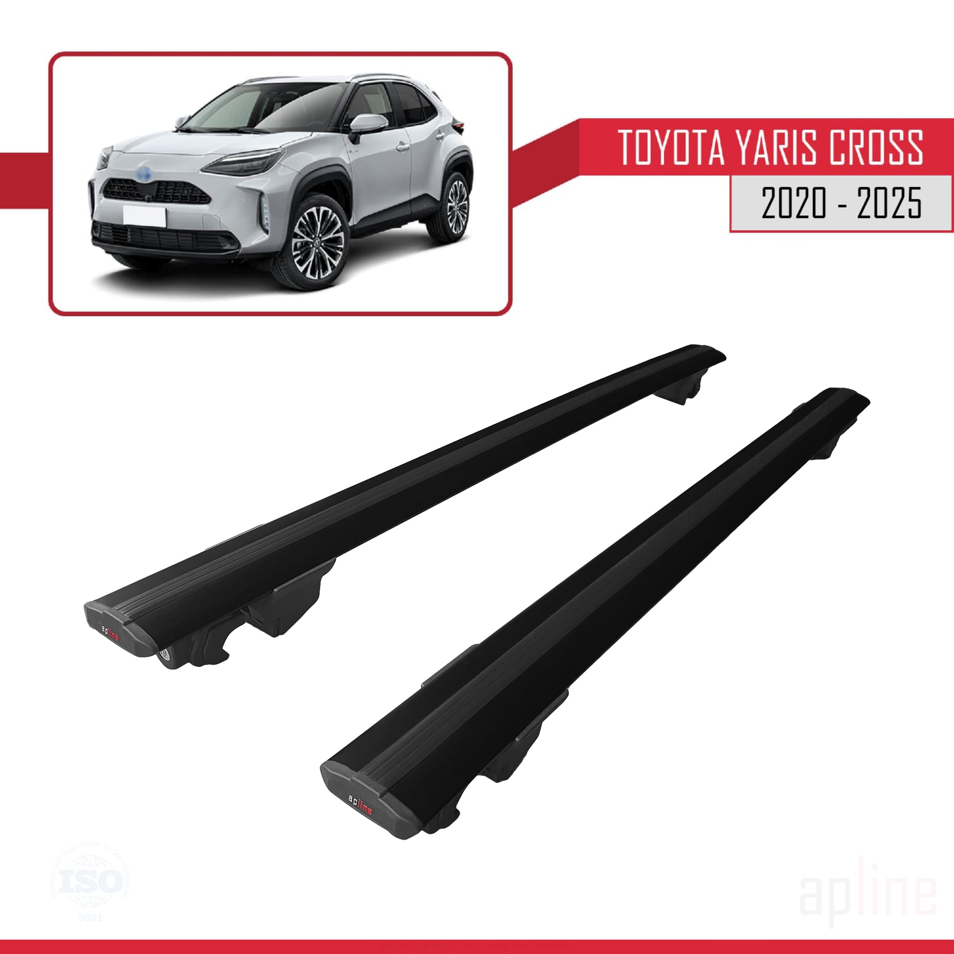 Compatible avec Toyota Yaris Cross 2020-2025 HOOK Model Barres de Toit Railing Porte-Bagages de Voiture Noir Aluminium 2 Barres