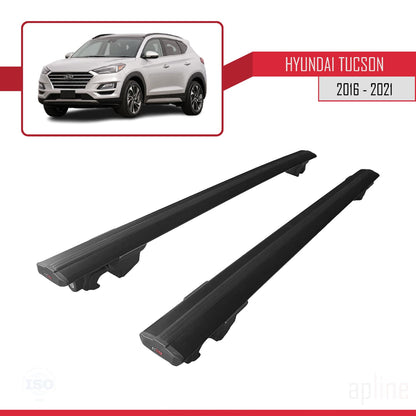 Kompatibel mit Hyundai Tucson 3 (TL) 2016-2021 HOOK Model Relingträger Dachträger Auto Gepäckträger Schwarz Aluminium 2 Stangen