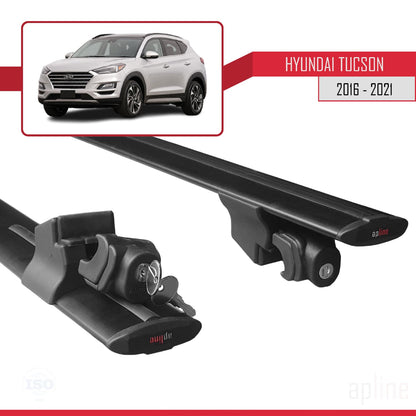 Kompatibel mit Hyundai Tucson 3 (TL) 2016-2021 HOOK Model Relingträger Dachträger Auto Gepäckträger Schwarz Aluminium 2 Stangen