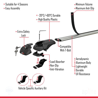Compatible avec Kia Sorento (BL) 2002-2009 ACE-1 Barres de Toit Railing Porte-Bagages de Voiture Gris Aluminium 3 Barres