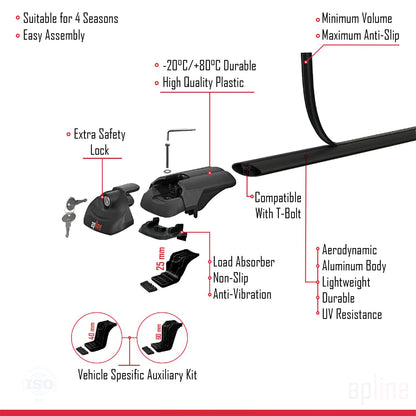 Compatible avec Toyota Land Cruiser (J100) 2003-2007 ACE-1 Barres de Toit Railing Porte-Bagages de Voiture Noir Aluminium 2 Barres