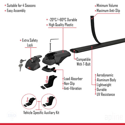 Compatible avec Toyota Land Cruiser V8 (J200) 2008-2021 ACE-1 Barres de Toit Railing Porte-Bagages de Voiture Noir Aluminium 3 Barres