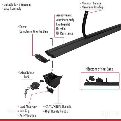 Compatible with Mercedes C Class 3 (S204) Pre-Facelift 2008-2011 HOOK Model Car Roof Rack Cross Bar Black Aluminium 2 Bars