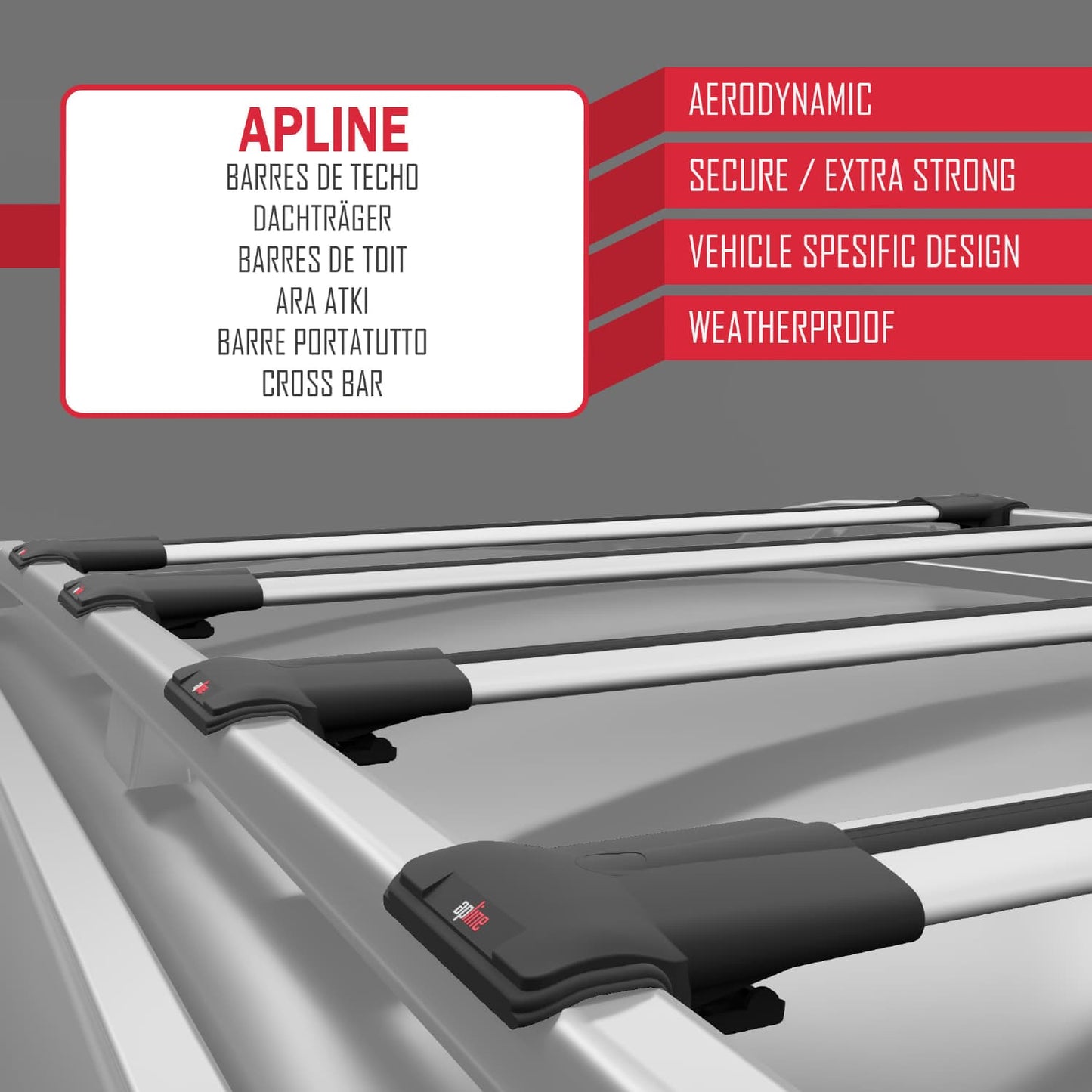 Compatible avec Volkswagen T6 Multivan 2015-2024 FLY Model Barres de Toit Railing Porte-Bagages de Voiture Gris Aluminium 4 Barres