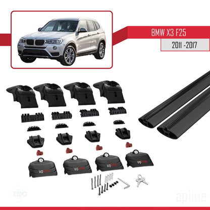 Kompatibel mit BMW X3 (F25) 2011-2017 ACE-2 Dachgepäckträger, Gepäckträger, schwarzes Aluminium, 2 Stangen