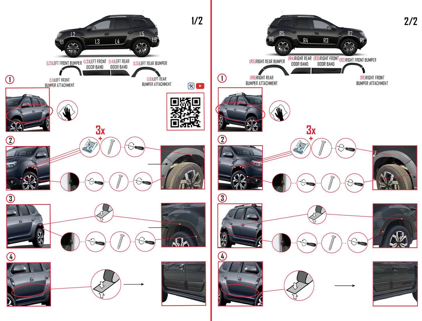 Kompatibel mit Dacia Duster 2018-2024 Radlaufschutz Stoßfängerschutz Kotflügel und Bodyguard Seitenschutz Auto Karosserieschutz Kit SCHWARZ