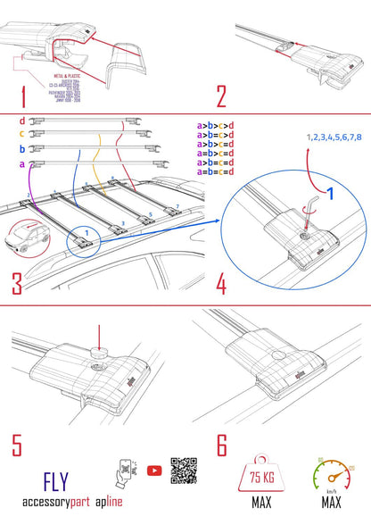Kompatibel mit Fiat Doblo 3 2023-2025 FLY Modell Dachgepäckträger, graues Aluminium, 4 Stangen