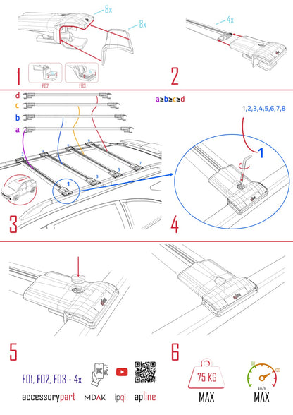 Kompatibel mit Ford Transit FLY Modell 2014-2025 Dachgepäckträger, Reling, Gepäckträger, graues Aluminium, 4 Stangen