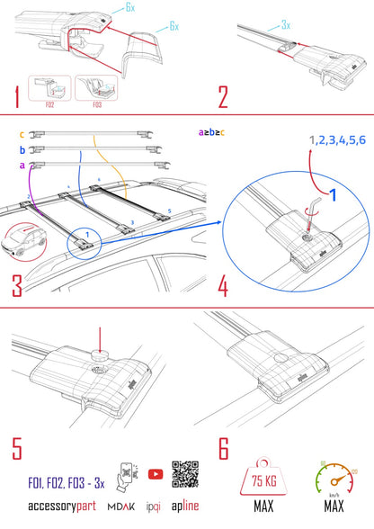 Kompatibel mit Dacia Sandero Stepway 3 2021-2025 FLY Modell Dachgepäckträger, Reling, Gepäckträger, graues Aluminium, 3 Stangen