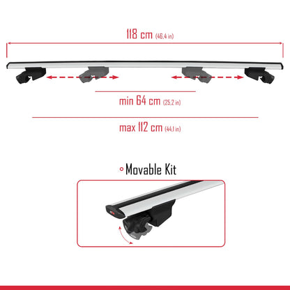 Compatible with BMW 5 Series (F11) Touring 2010-2017 HOOK Model Car Roof Rack Cross Bar Grey Aluminium 2 Bars