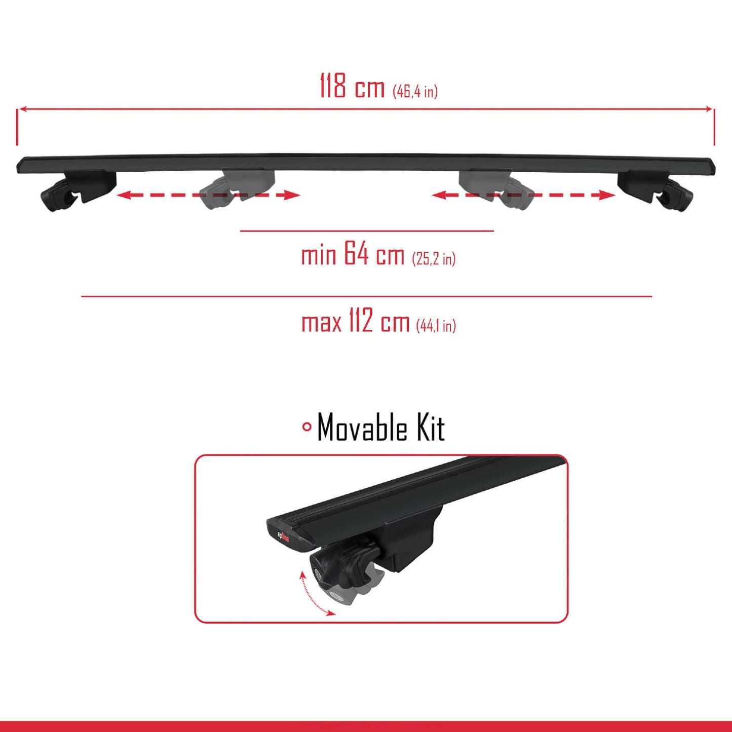 Compatible with Hyundai Santa Fe (SM/CM) 2001-2012 HOOK Model Car Roof Rack Cross Bar Black Aluminium 2 Bars