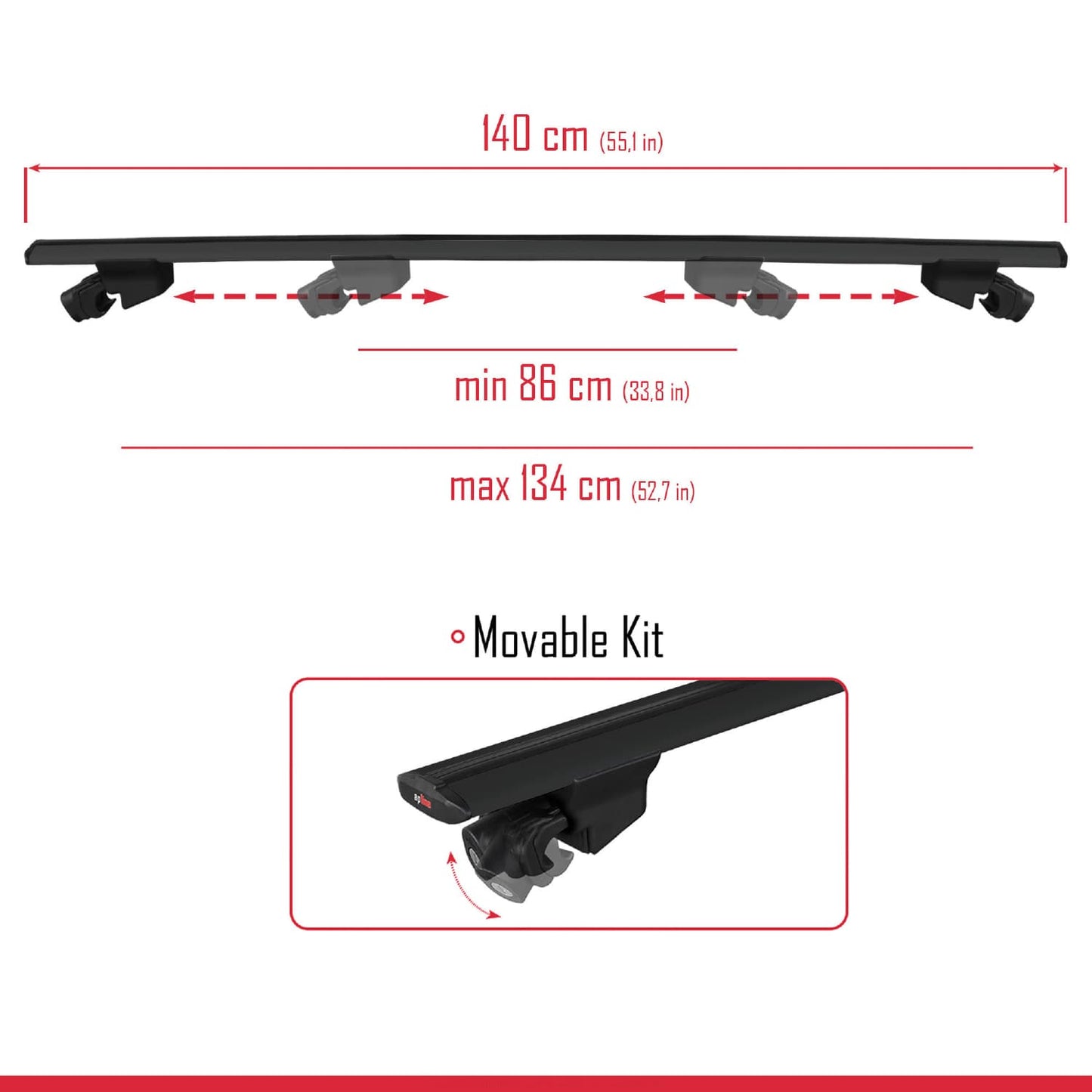 Compatible avec Kia EV9 2024-2025 HOOK Model Barres de Toit Railing Porte-Bagages de Voiture Noir Aluminium 2 Barres