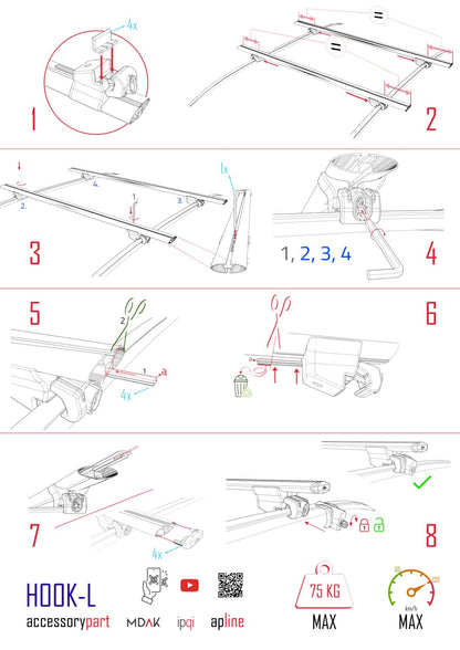 Kompatibel mit DFSK Serie 3 2021-2024 HOOK Modell Dachgepäckträger, Gepäckträger, schwarzes Aluminium, 2 Stangen