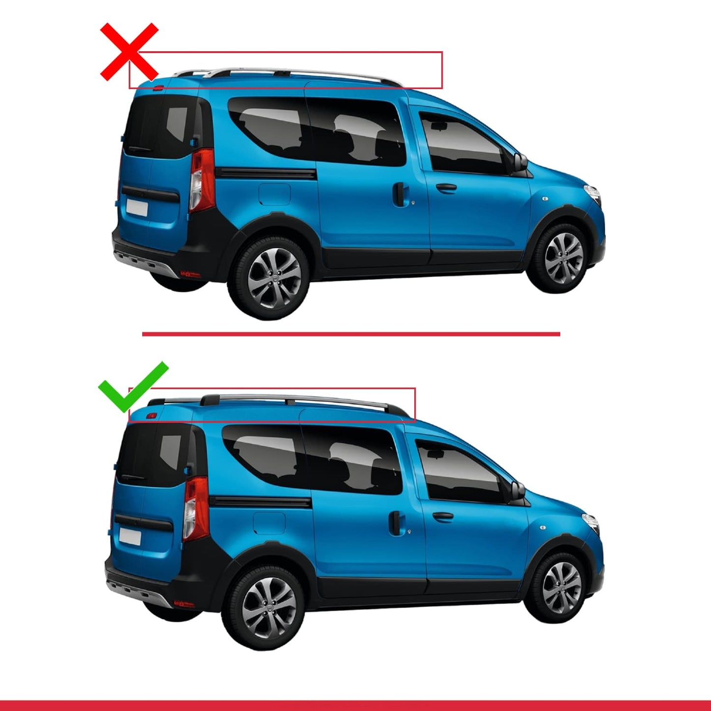 Compatible avec Dacia Dokker (K67) 2012-2024 V2 FLY Model Barres de Toit Railing Porte-Bagages de Voiture Noir Aluminium 3 Barres