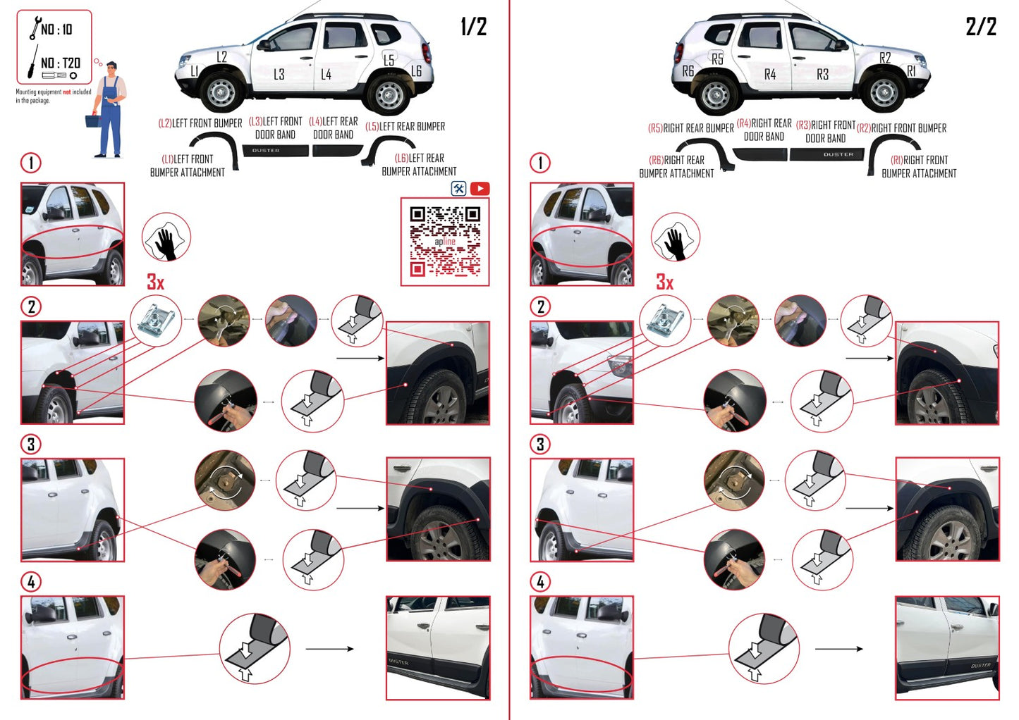 Kompatibel mit Dacia Duster (HS) 2010-2017 Radlaufschutz Stoßfängerschutz Kotflügel und Bodyguard Seitenschutz Auto Karosserieschutz Kit SCHWARZ